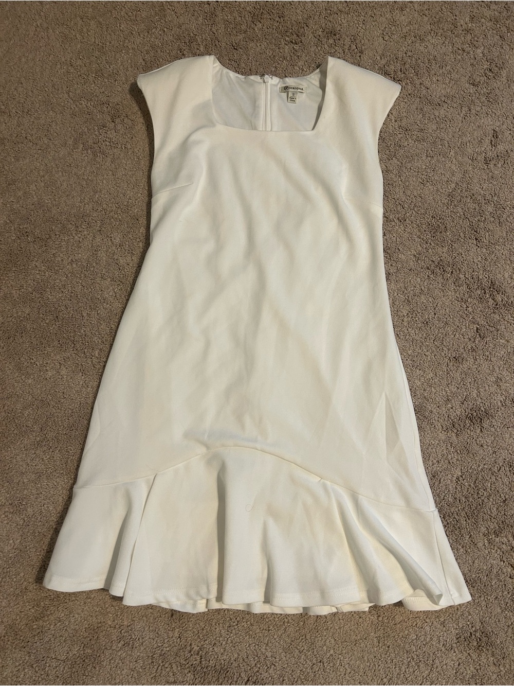 Versona White Cap-Sleeve Ruffle-Hem Mini Dress